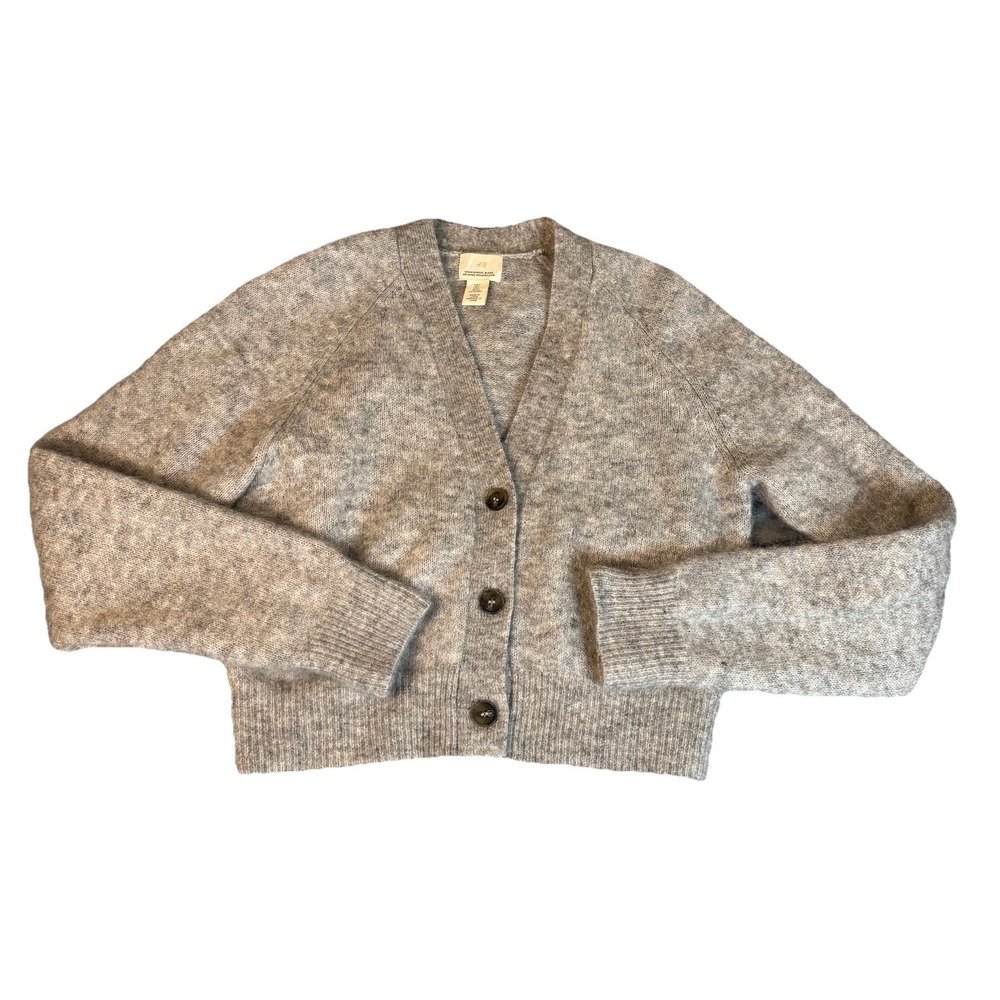 H&M Women's Gray Cardigan Size Small Wool & Mohair Blend Button Up Oversized